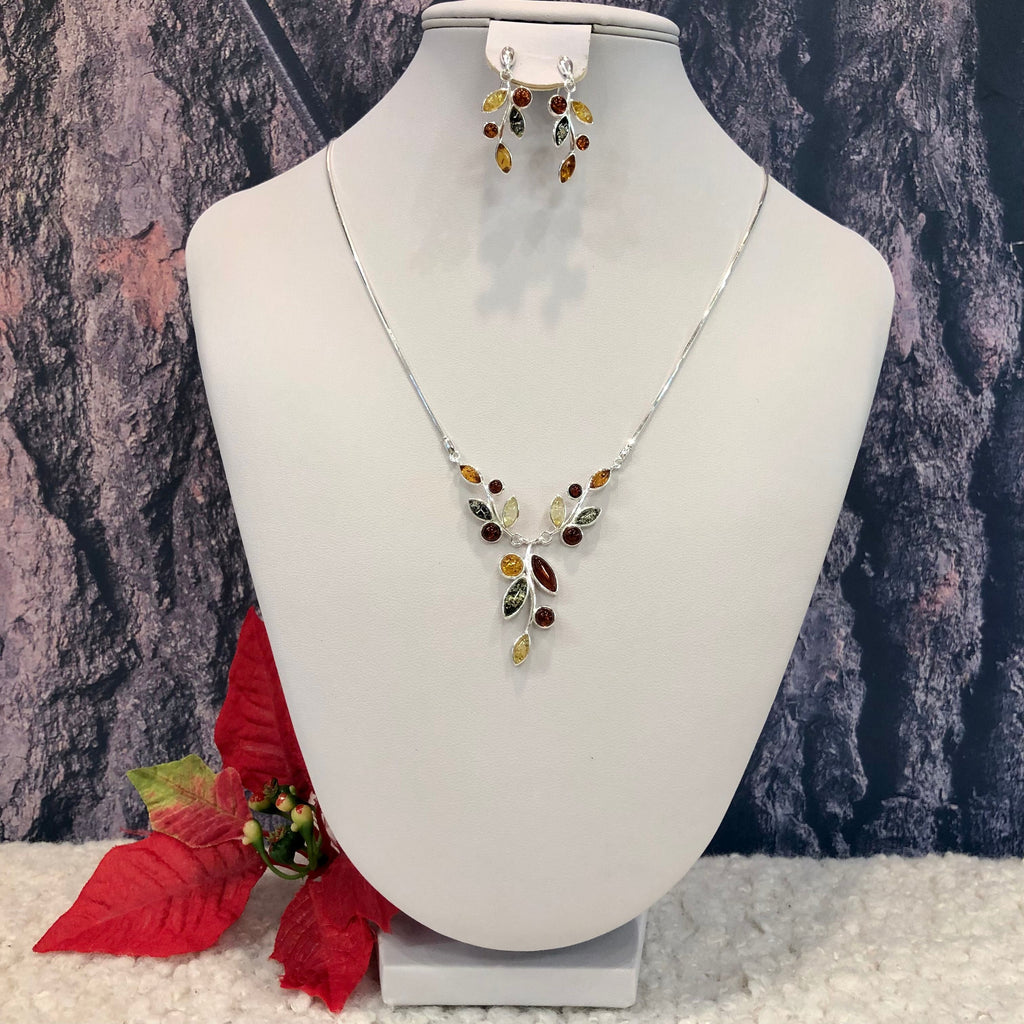 Multicolour Amber Leaves Necklace