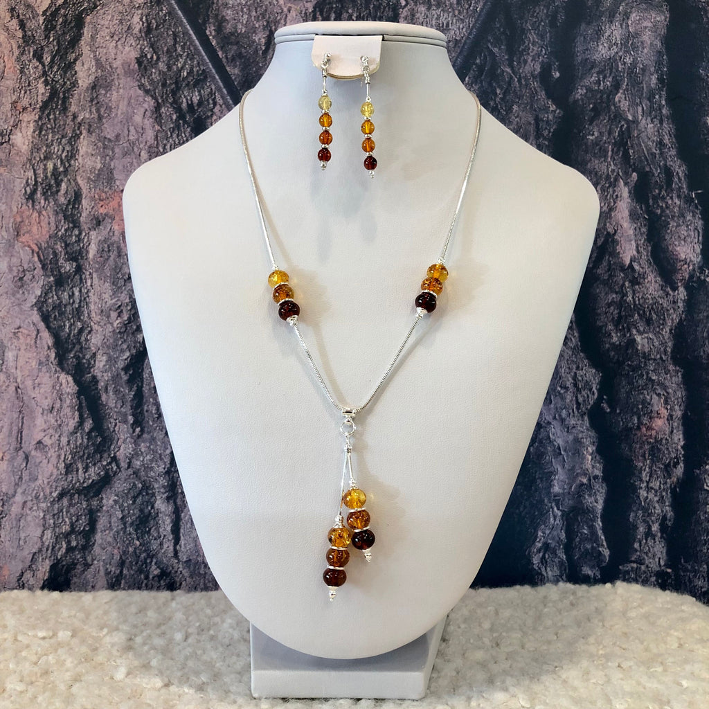 Pandora Style Necklace in Amber and Silver