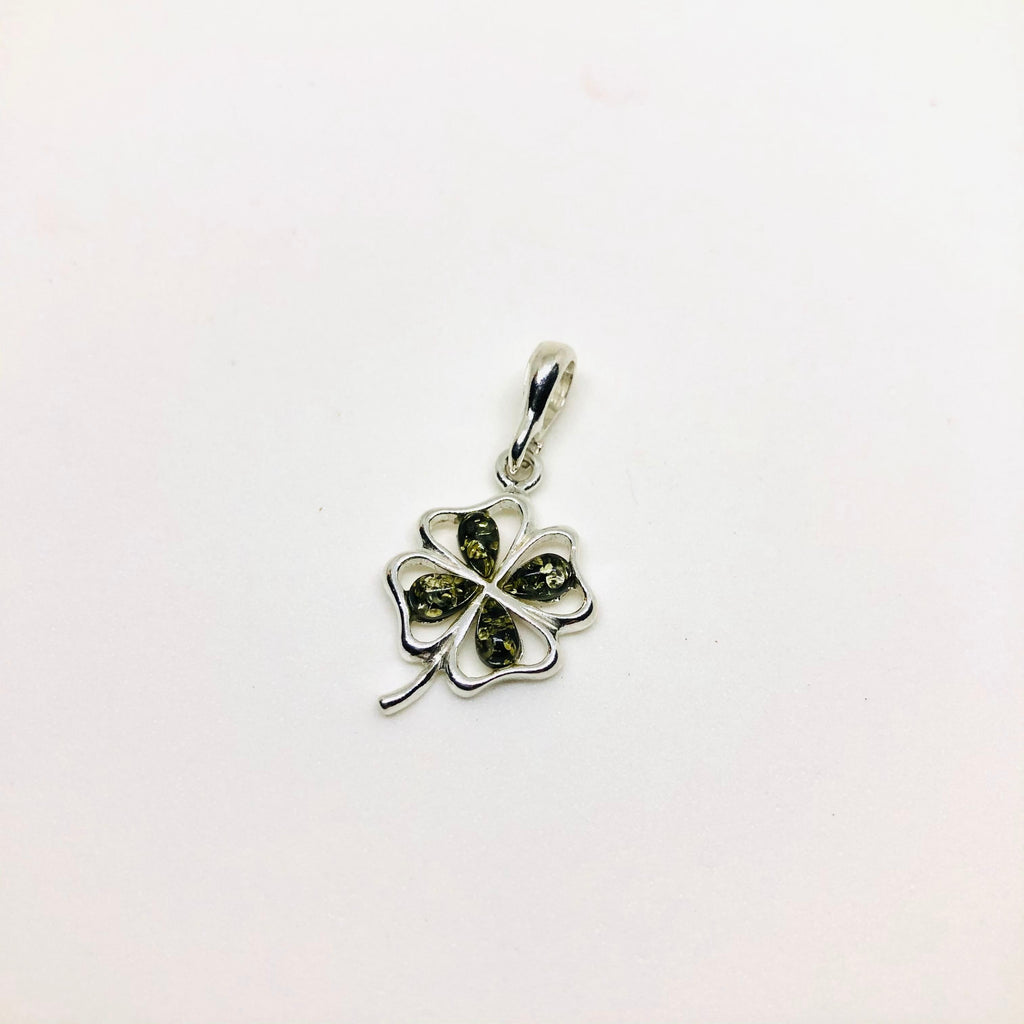 Four-Leaf Clover Pendant with Green Amber