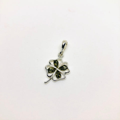 Four-Leaf Clover Pendant with Green Amber