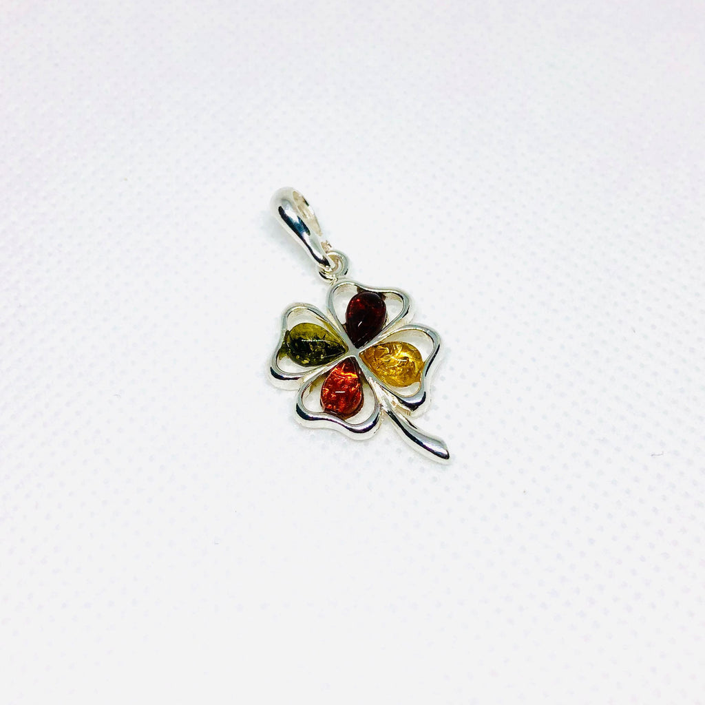 Four-Leaf Clover Pendant with Multicolour Amber