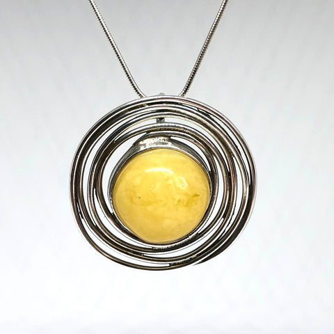 Butter Amber Pendant in Silver Wire Setting