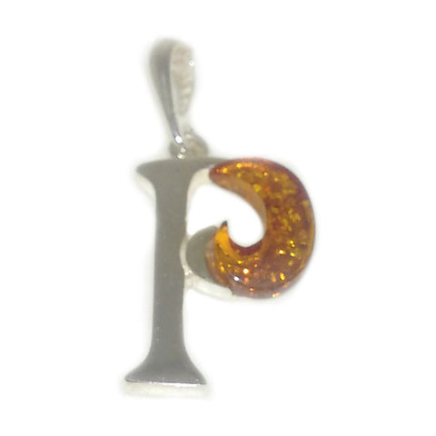 Amber and Silver Pendant - Initial "P"
