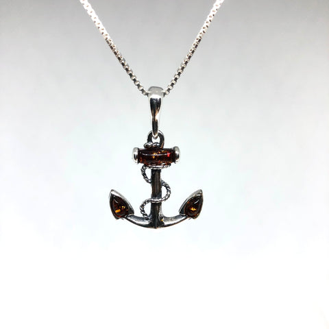 Amber and Silver Anchor Pendant