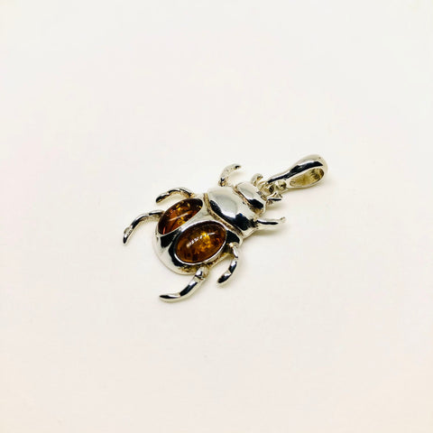 Amber and Silver Beetle Pendant