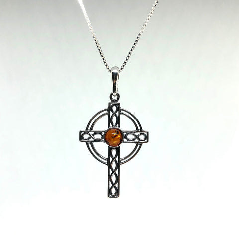 Celtic Cross Pendant with Amber