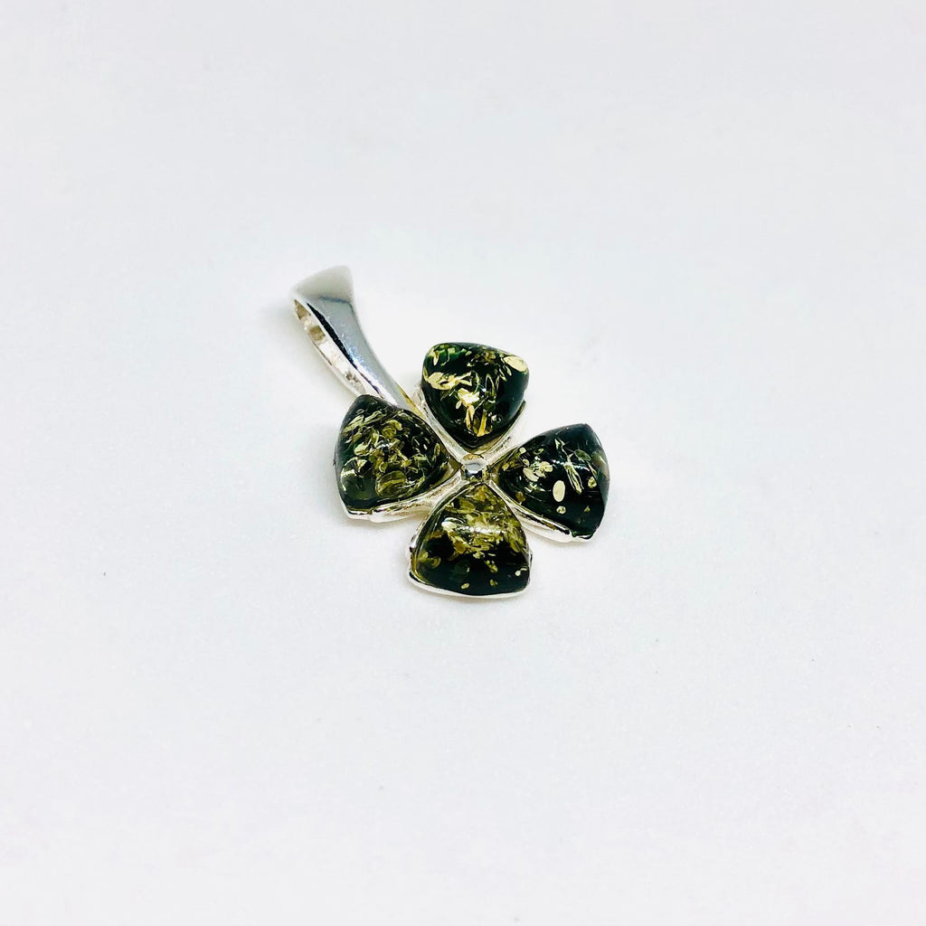 Four-Leaf Clover Lucky Pendant in Green or Multicolour Amber