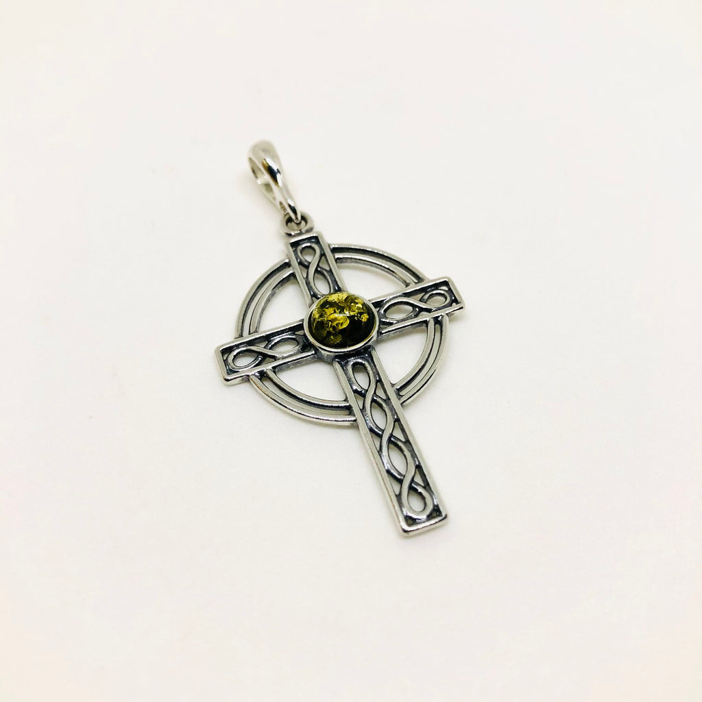 Baltic Amber and Silver Celtic Cross Pendant