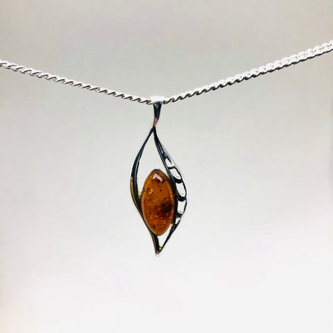 Delicate Amber and Silver Marquis Pendant