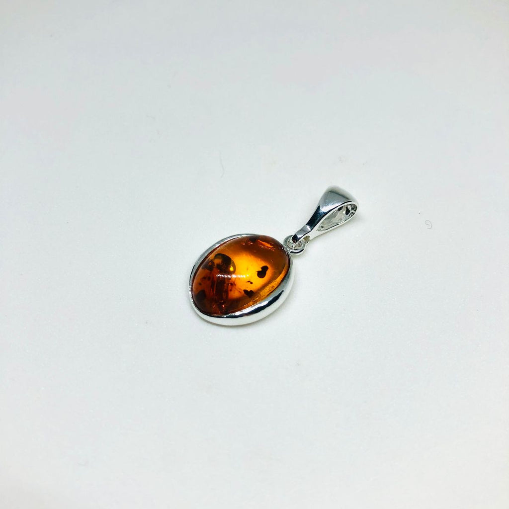 Simple Honey Amber Pendant in Silver
