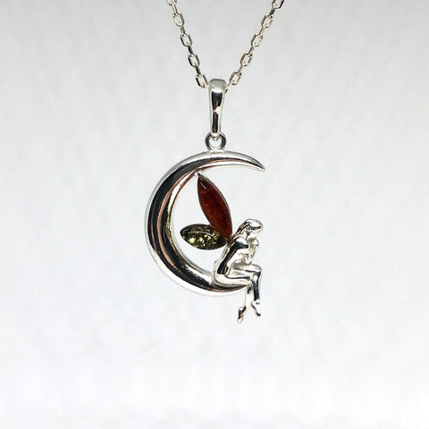 Fairy Pendant in Silver with Amber