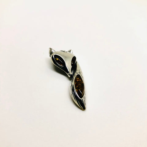 Fox Pendant in Amber and Silver