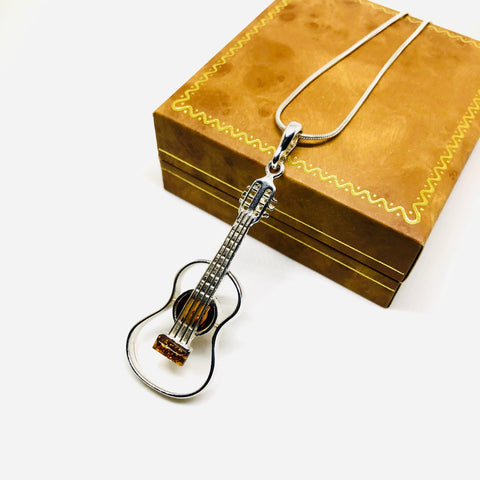 Guitar Pendant in Silver with Amber