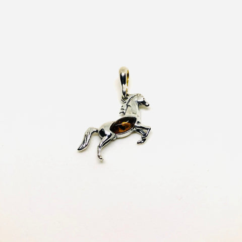 Horse Pendant in Silver with Amber