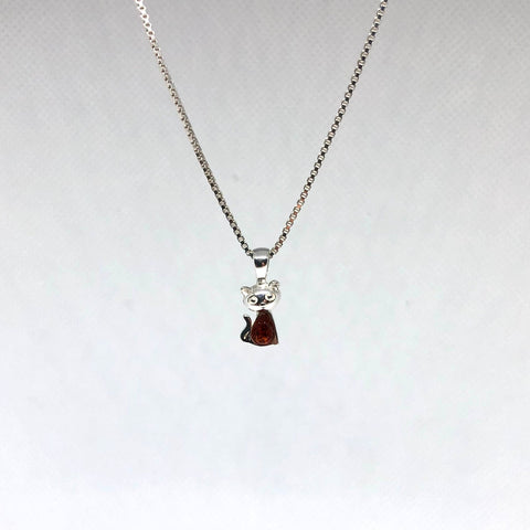 Kitten Pendant in Silver with Amber