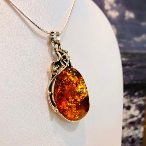 Amber and Silver "Leaf" Pendant