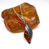 Amber and Silver Marquis Pendant with Leaf on Chain