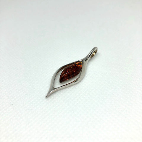 Modern Amber Pendant in Silver Frame