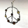 Peace Sign Pendant in Silver with Amber