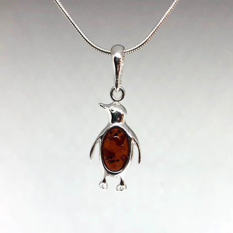 Penguin Pendant in Silver with Amber
