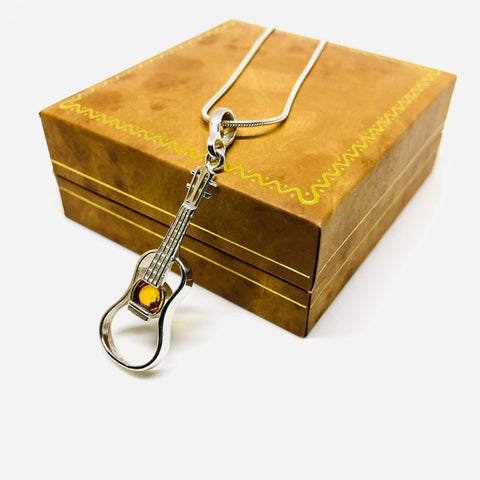 Amber and Silver Guitar Pendant
