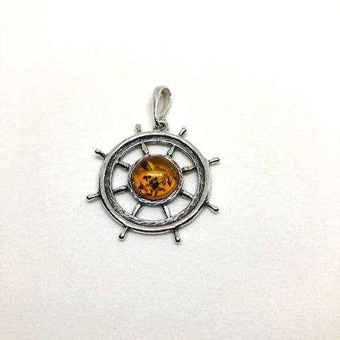 Boat Steering Wheel Pendant in Amber and Silver