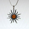 Sun Pendant in Oxidized Silver with Amber