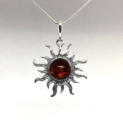 Sun Pendant in Silver with Amber