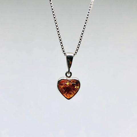 Delicate Amber Heart in Silver