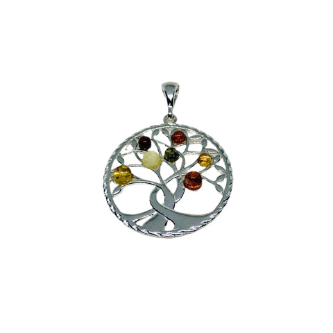 Tree of Life Pendant in Silver and Amber