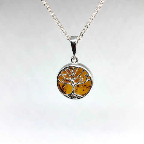 Amber Pendant with Silver Tree of Life
