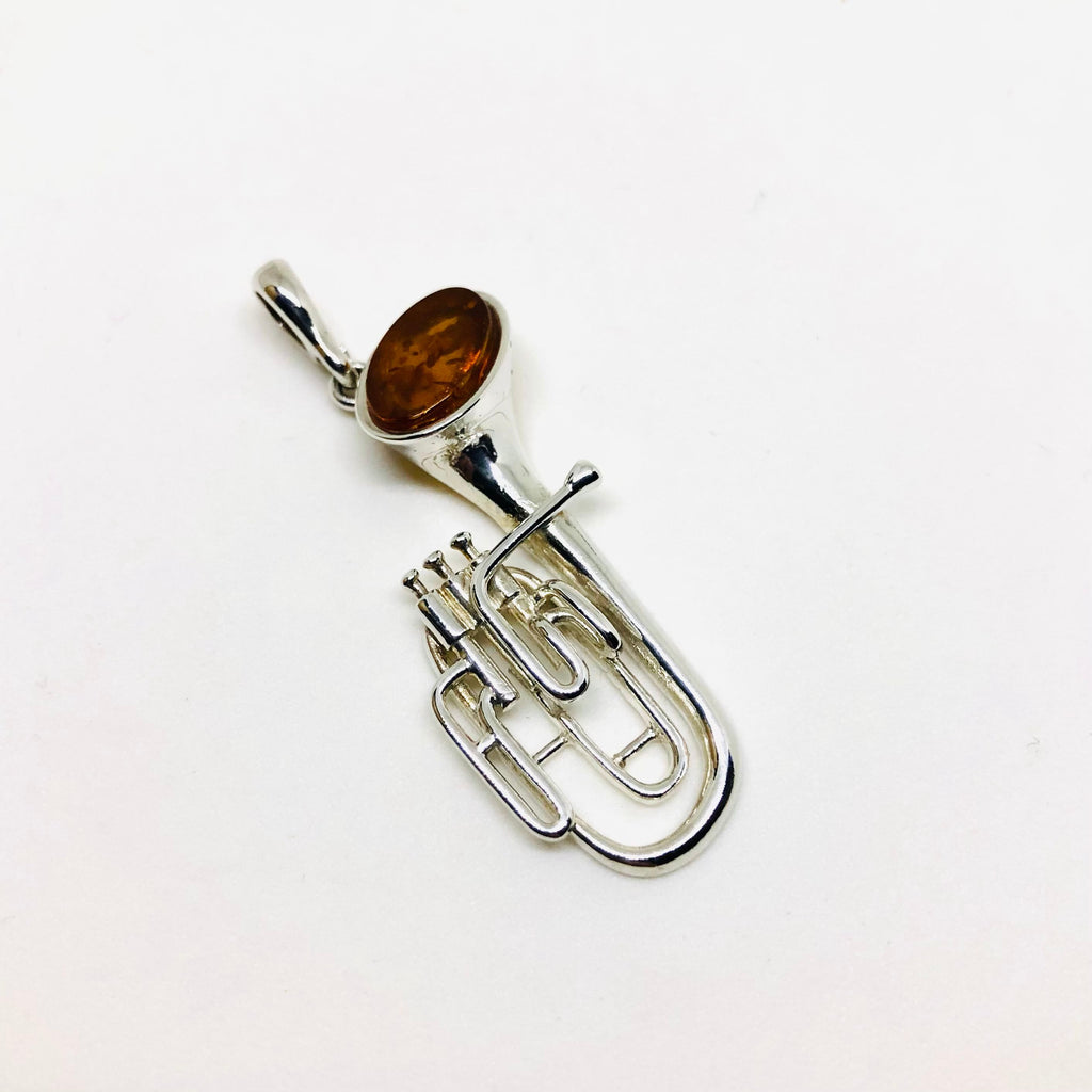 Musical Instrument - Tuba Pendant in Silver and Amber
