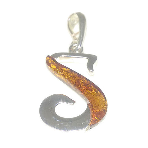 Amber and Silver Pendant - Initial "S"