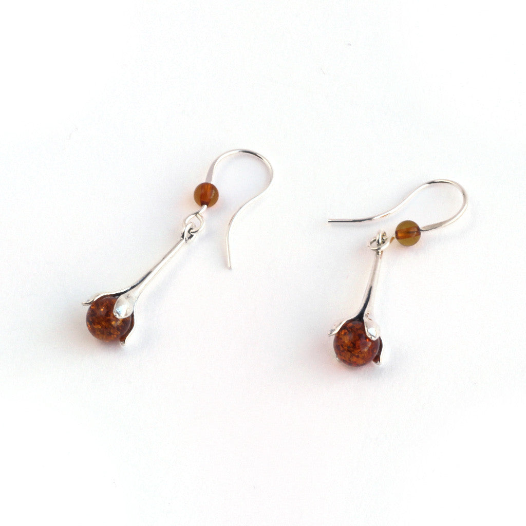 Baltic Amber Hanging Flower Bud Earrings available at The Amber Room