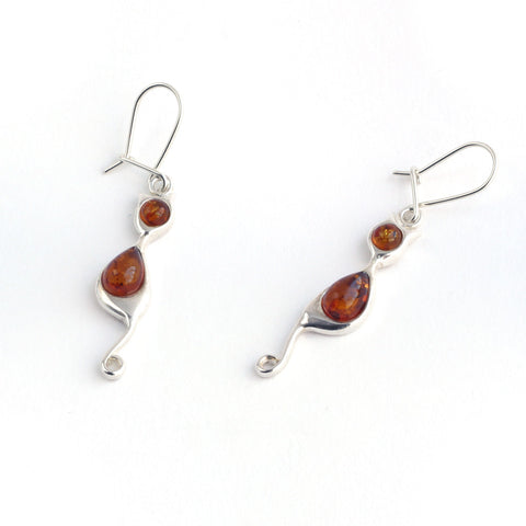 Baltic Amber Hanging Cats Earrings