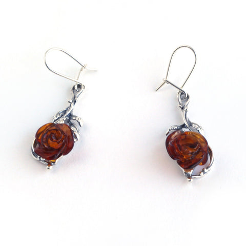 Baltic Amber Rose Hanging Earrings