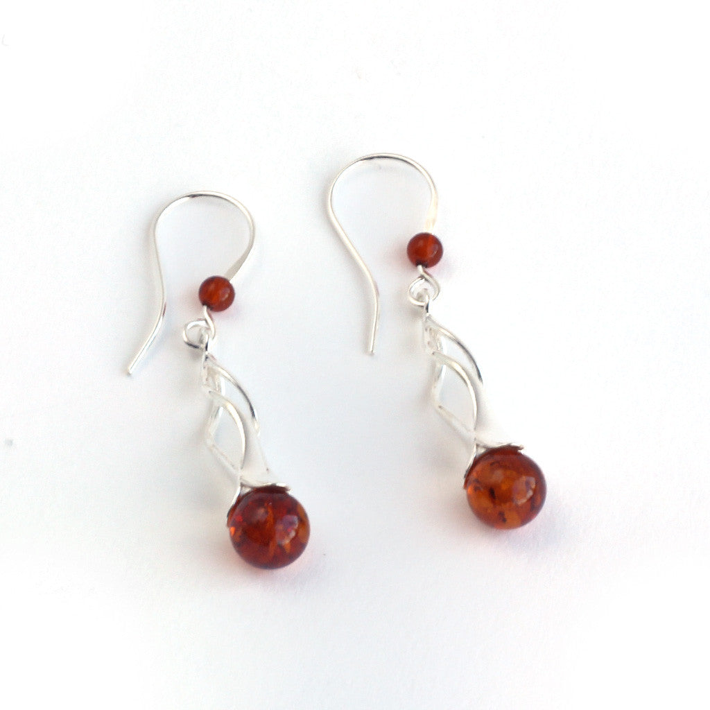 Baltic Amber Twirl Handing Earrings available at The Amber Room