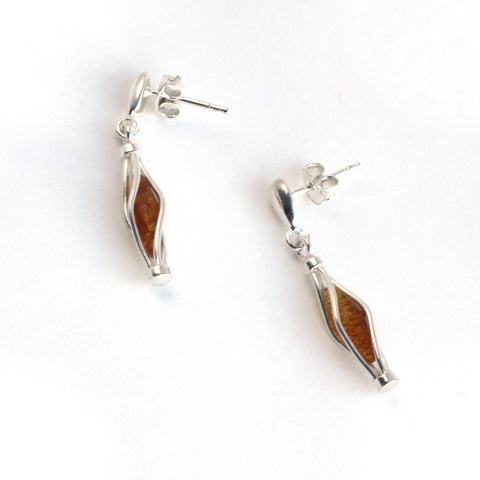 Baltic Amber Hanging Silver Cage Earrings