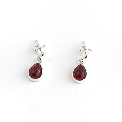Baltic Amber Hanging Elegant Teardrop Earrings (Cognac or Green)