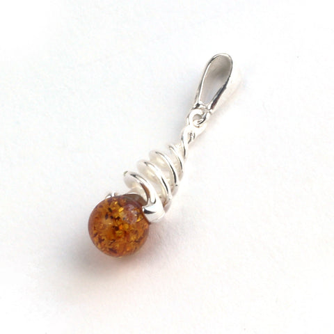 Baltic Amber Round Stone Silver Swirl Pendant