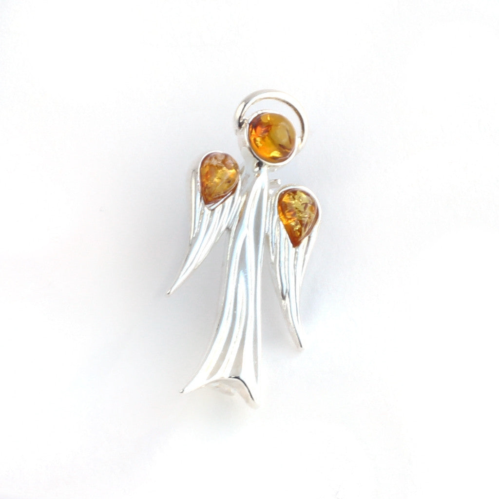 Baltic Amber Silver Angel Brooch available at The Amber Room