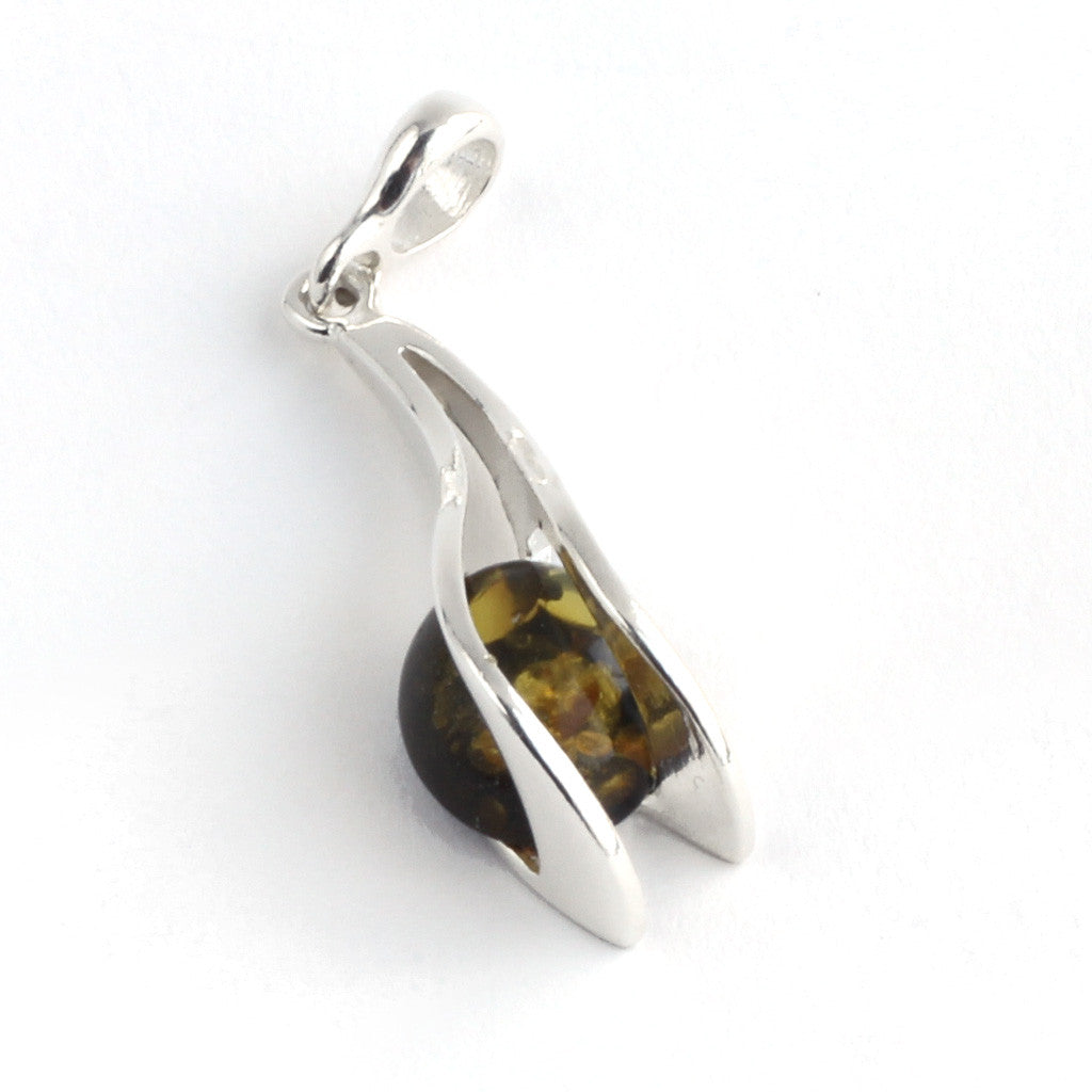Green Amber Stone Silver Pendant available at The Amber Room