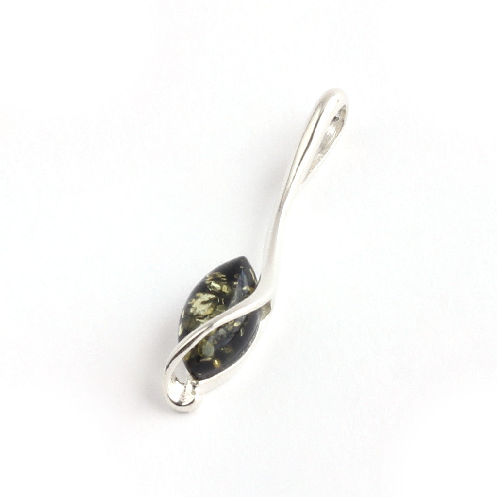 Green Amber Long Silver Pendant available at The Amber Room