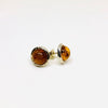 Amber and Silver Round Stud Earrings in Green or Cognac