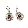 Amber and Silver Round Earrings in Silver Swirls (Cognac or Green)
