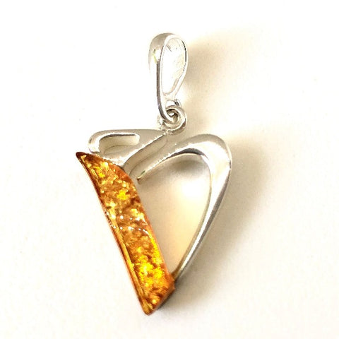 Amber and Silver Pendant - Initial "V"