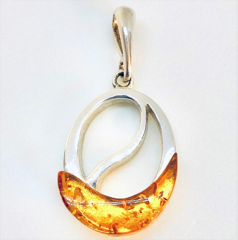 Amber and Silver Pendant - Initial "O"