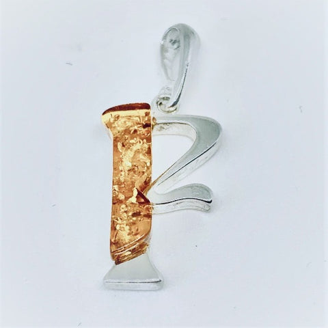 Amber and Silver Pendant - Initial "F"