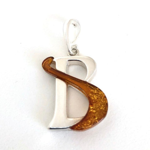 Amber and Silver Pendant - Initial "B"