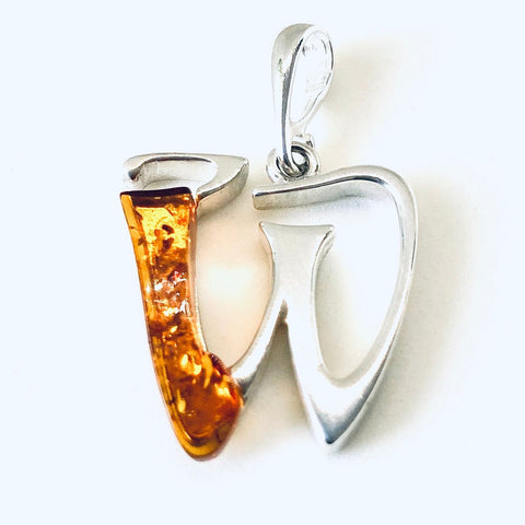 Amber and Silver Pendant - Initial "W"